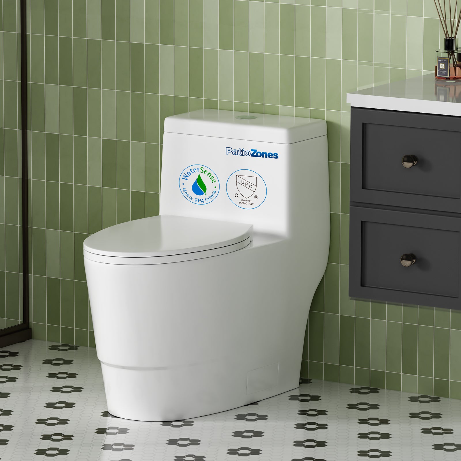 Compact Elongated 17" ADA Height One Piece Toilet with Soft-Closing Seat