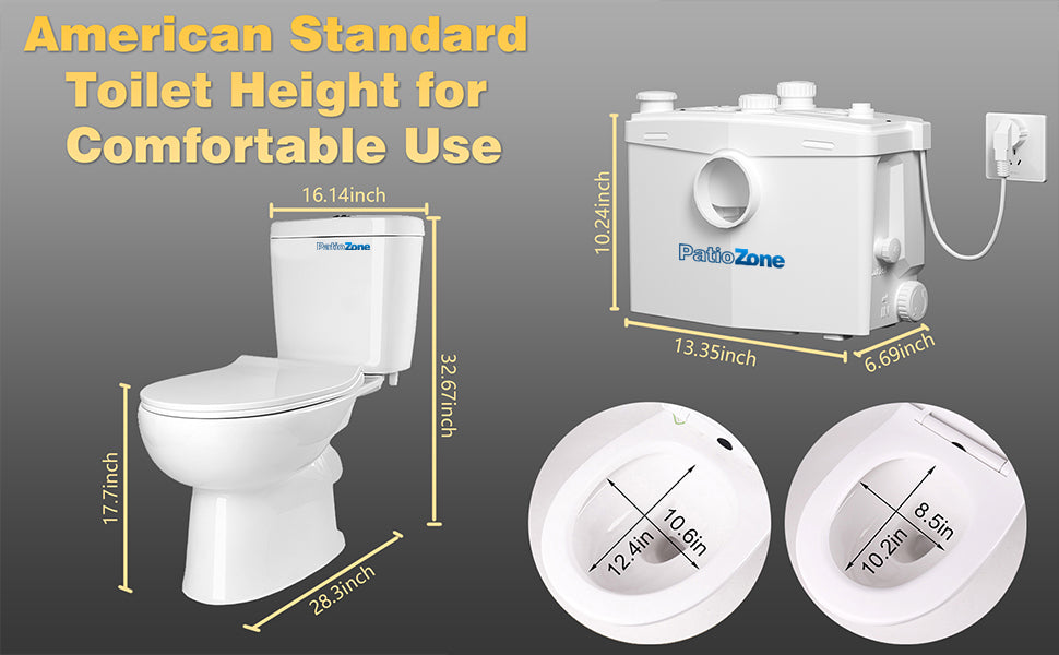 Macerator Toilet with 800W Waste Disposal Upflush Toilet System MY-FLO800 PatioZones