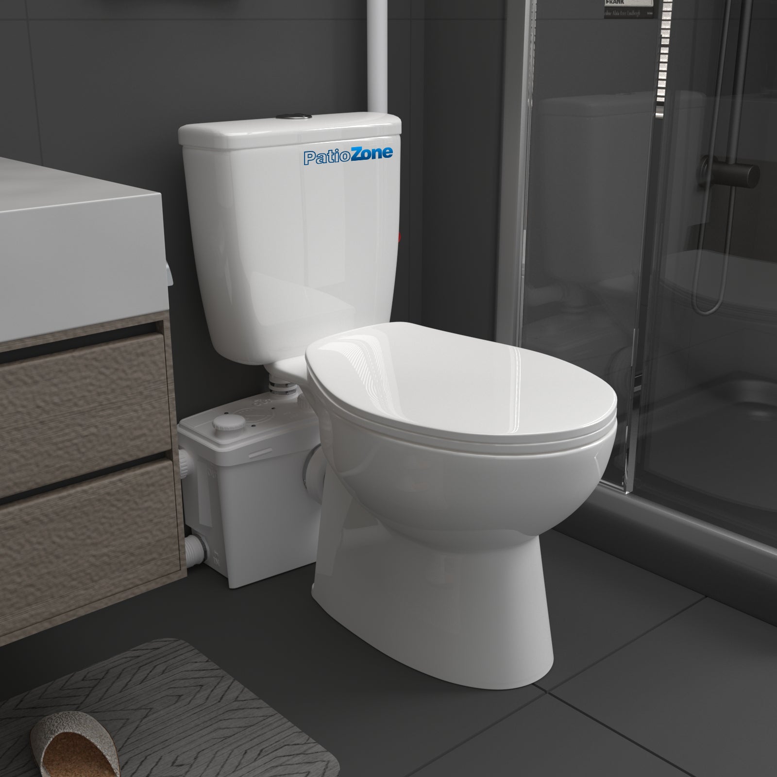 Macerator Toilet with 800W Waste Disposal Upflush Toilet System MY-FLO800 PatioZones
