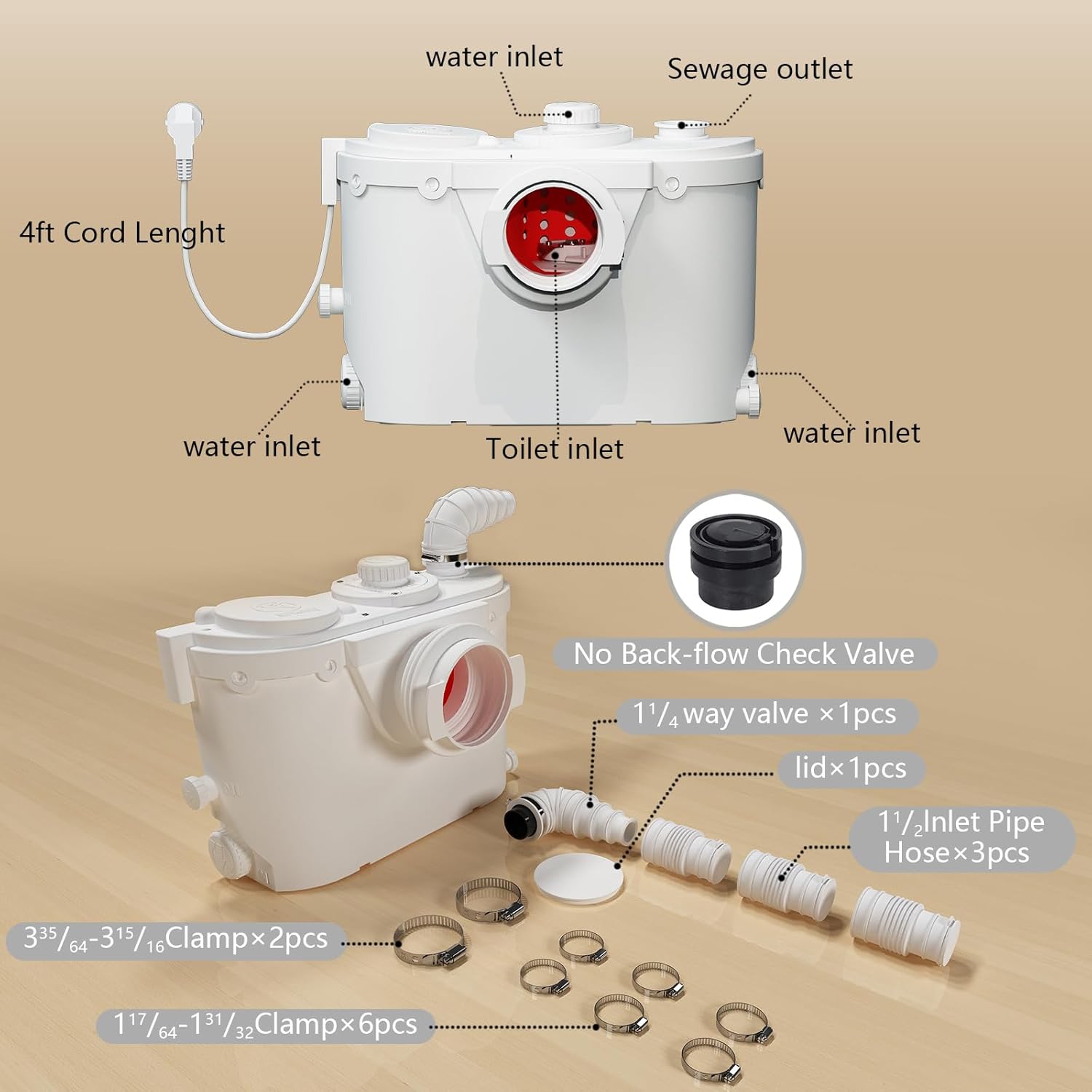 Elongated 500W Macerator Toilet for Basement LS-FLO500-B PatioZones