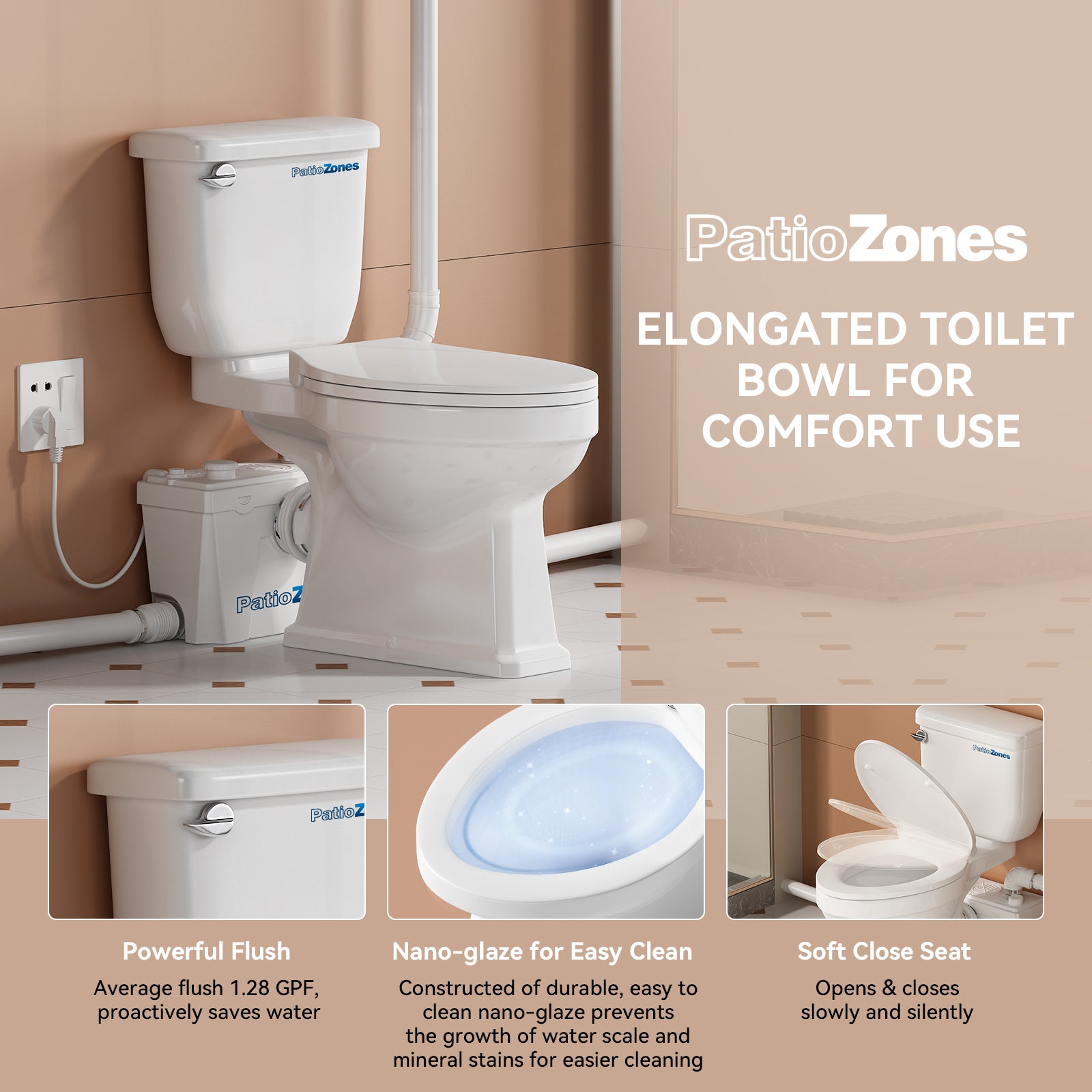 Factory Direct Sales Macerator Toilet with 500W Pump LS-FLO500 PatioZones
