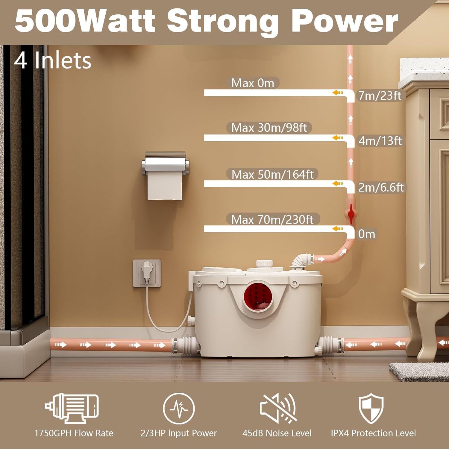 Space-Saving Macerator Toilet with Sewage pump for Restroom MY-FLO500-B PatioZones