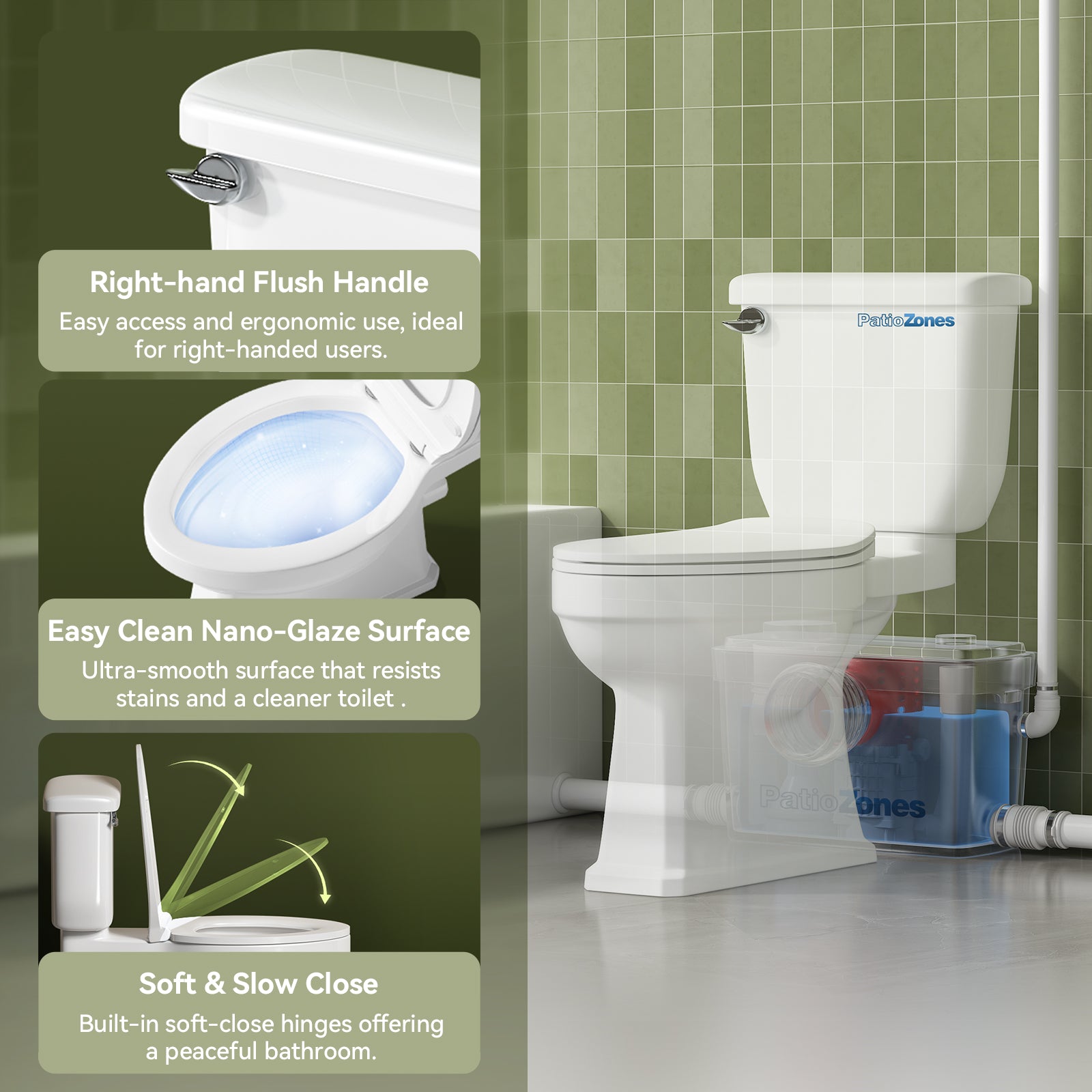 Easy-Installing 750W Macerator Toilet in White Color LS-FLO750 PatioZones
