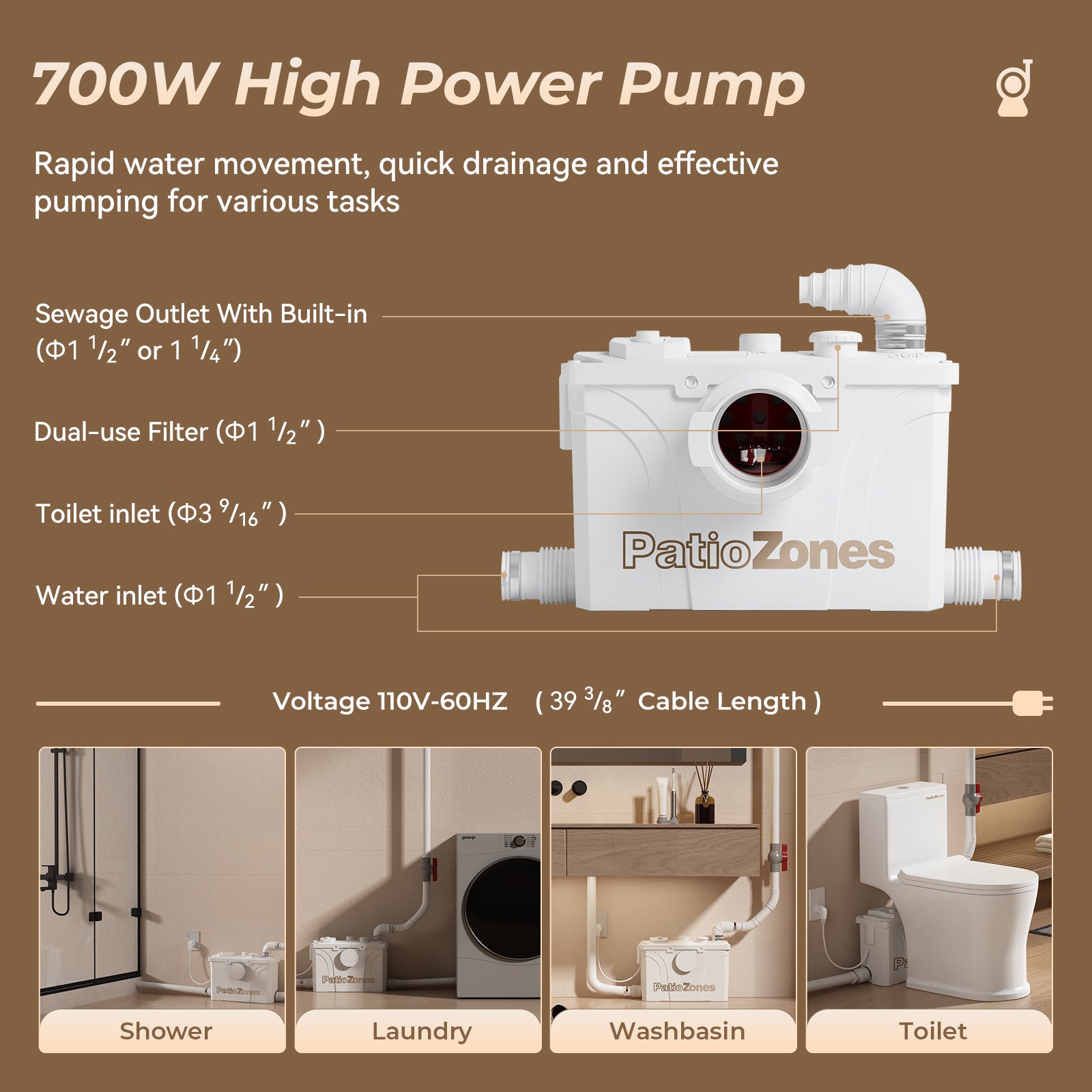 Wholesale Macerator Toilet with Powerful Macerator Pump JLF-FLO700 PatioZones