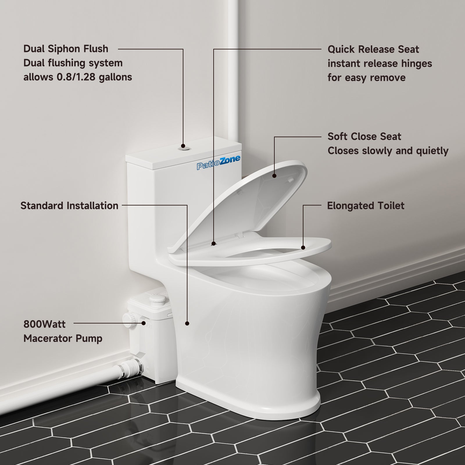 Wholesale Macerator Toilet with Powerful Macerator Pump JLF-FLO800 PatioZones