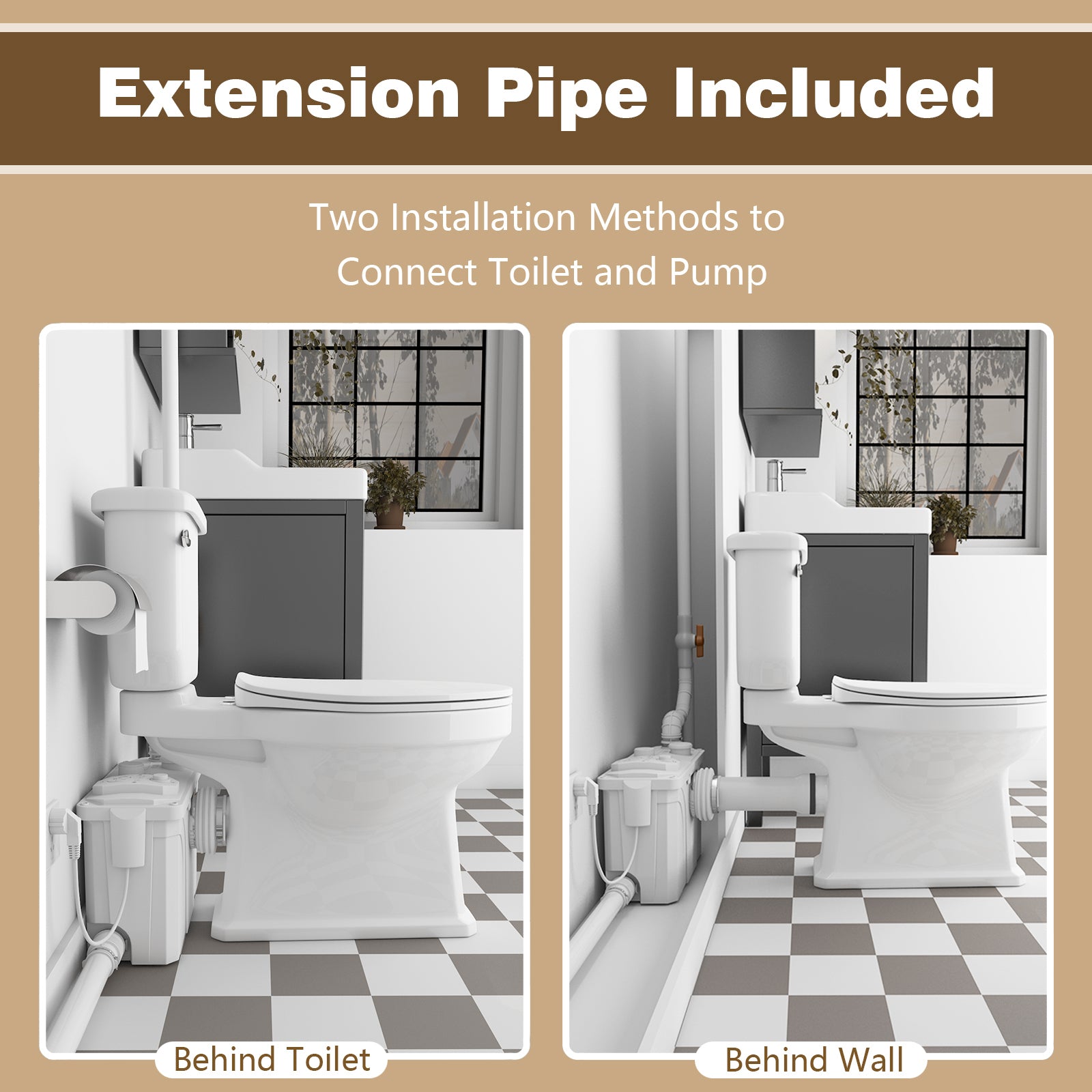 Macerator Toilet with 700W Waste Disposal Upflush Toilet System MY-FLO700 PatioZones