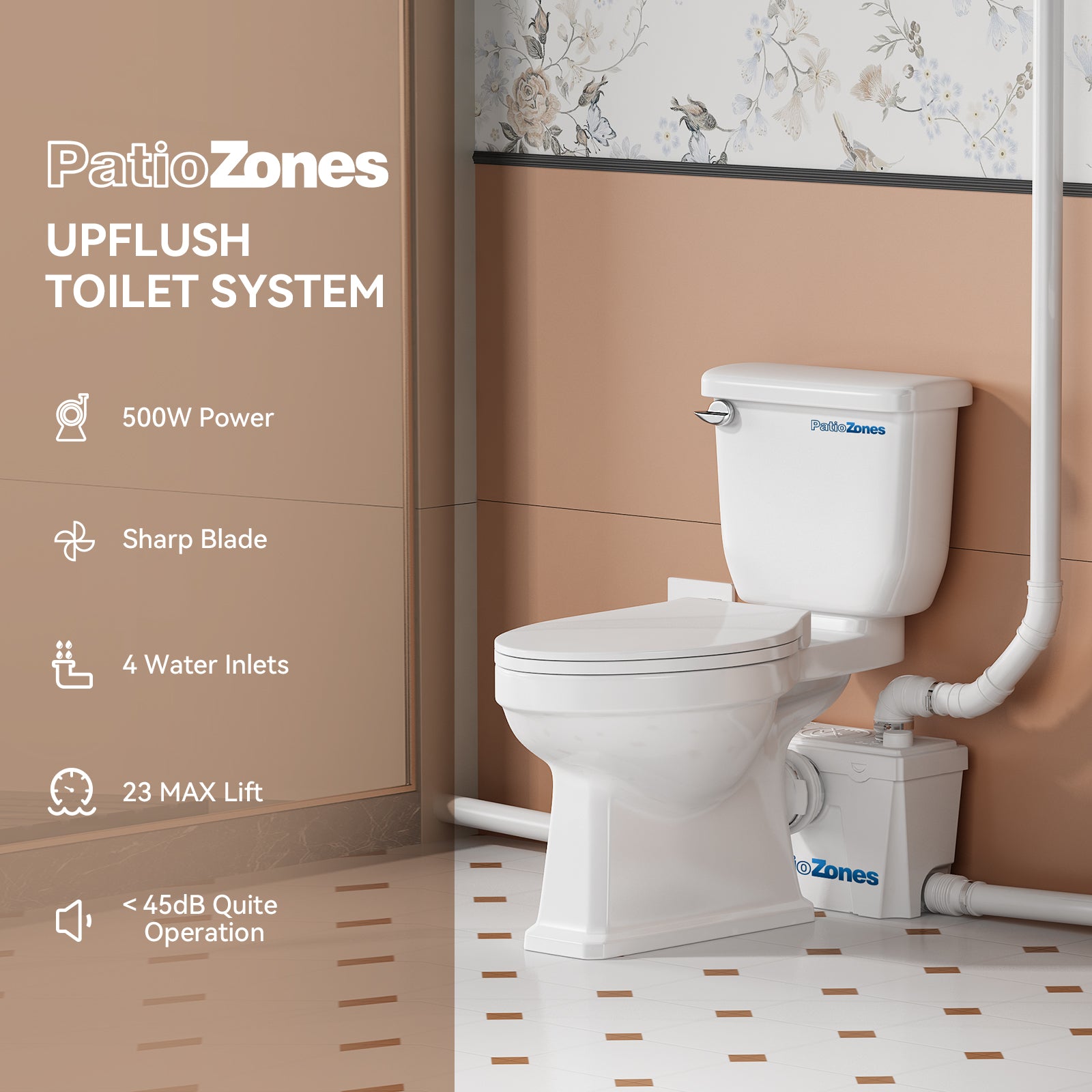 Factory Direct Sales Macerator Toilet with 500W Pump LS-FLO500 PatioZones