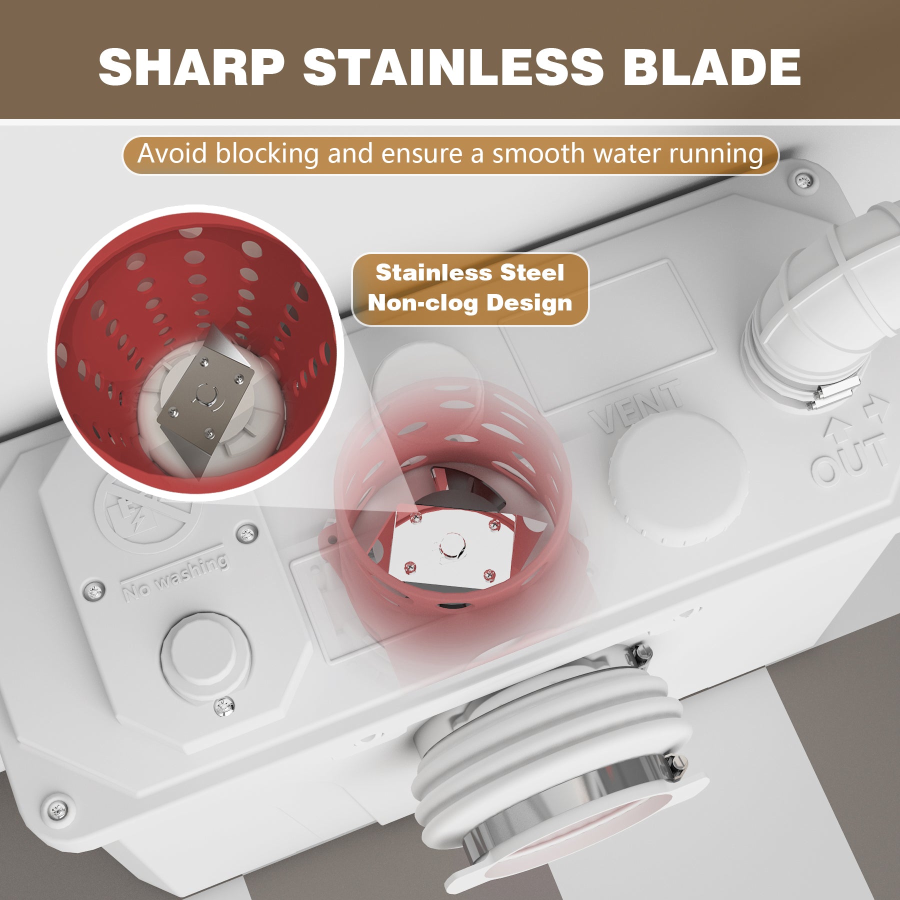 Macerator Toilet with 700W Waste Disposal Upflush Toilet System MY-FLO700 PatioZones