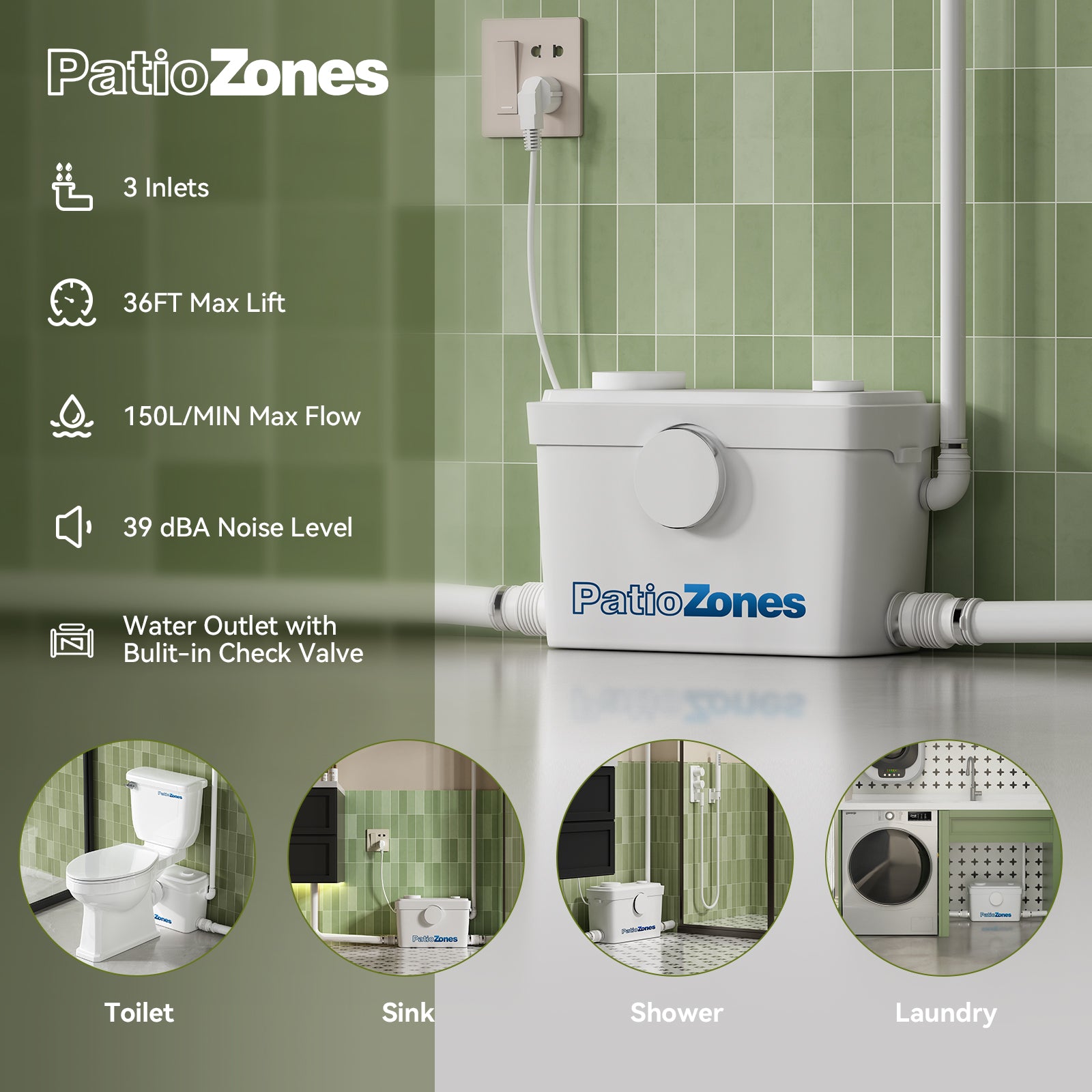 Easy-Installing 750W Macerator Toilet in White Color LS-FLO750 PatioZones