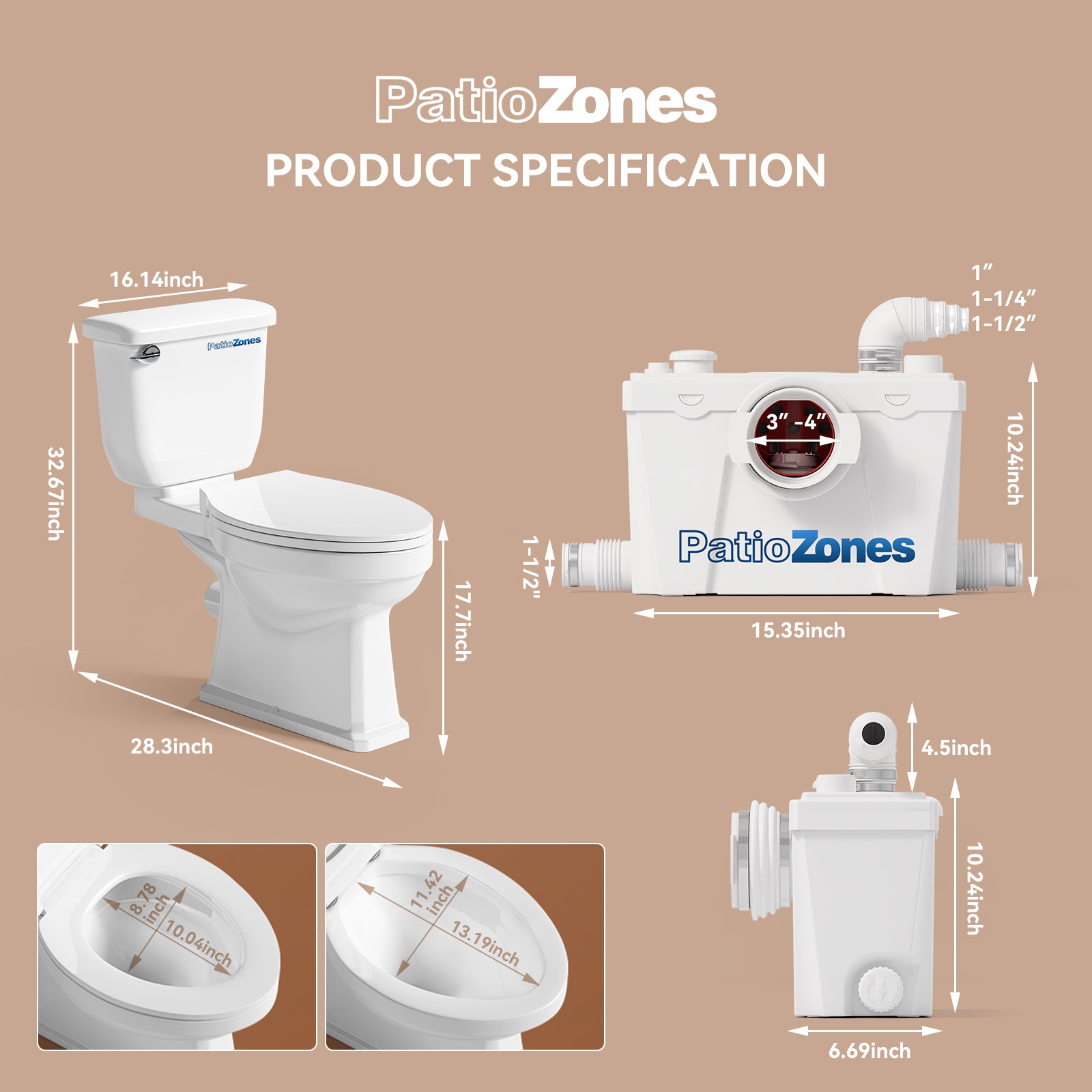 Factory Direct Sales Macerator Toilet with 500W Pump LS-FLO500 PatioZones