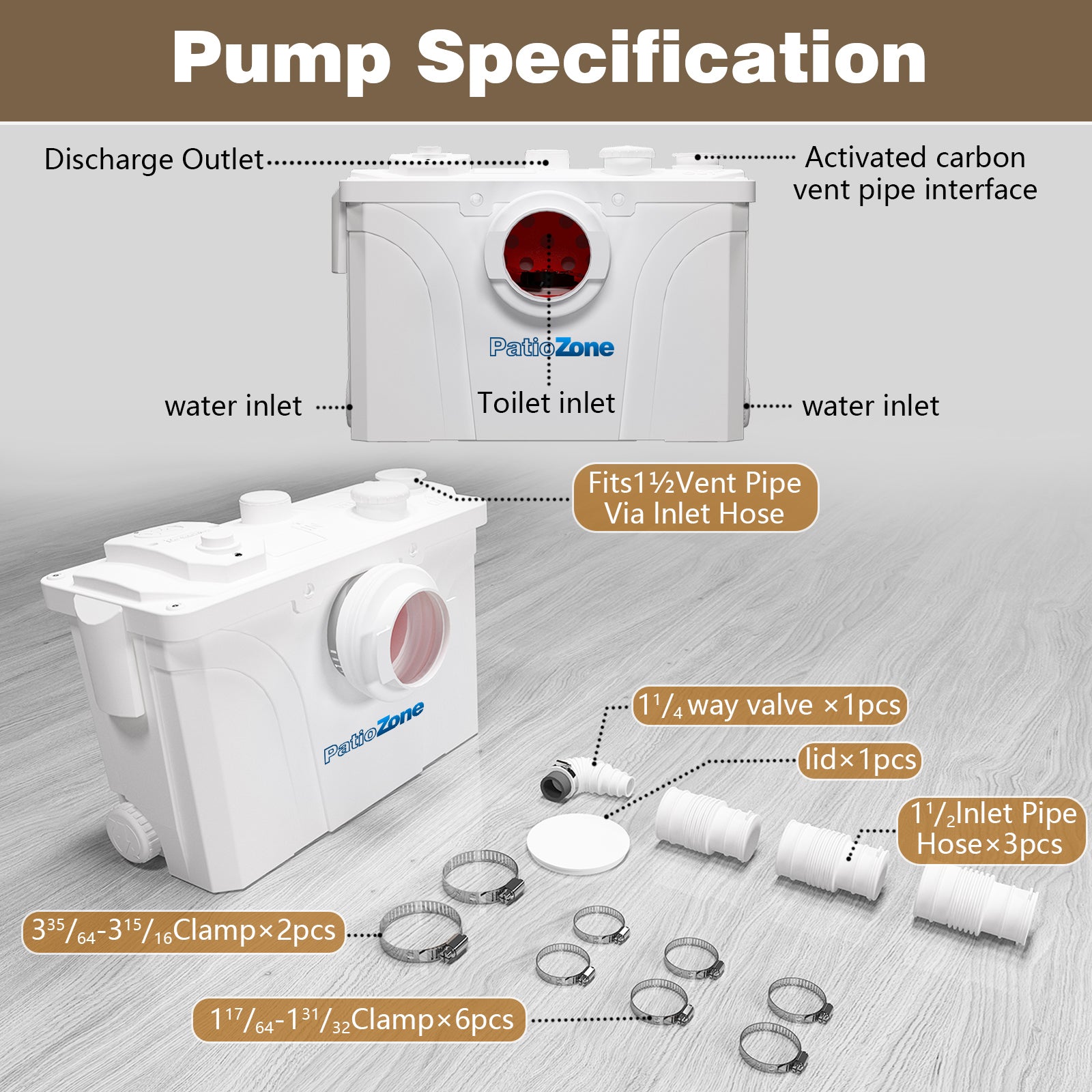 Macerator Toilet with 700W Waste Disposal Upflush Toilet System MY-FLO700 PatioZones